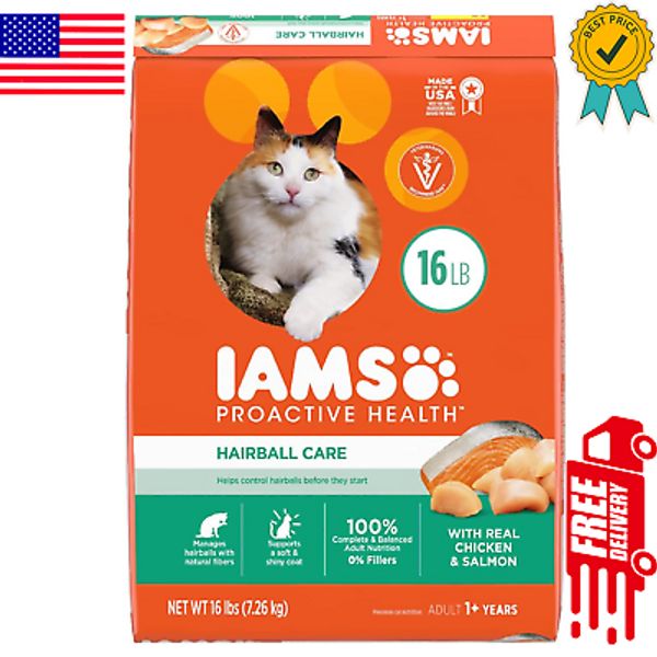 IAMS PROACTIVE HEALTH Adult Hairball Care Dry Cat Food Chicken Salmon , 16 lb.