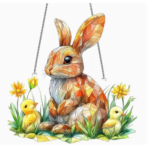 SUNCATCHER- Rabbit & Chicks- 8"x8" Plastic Garden Decor, Perfect for Easter