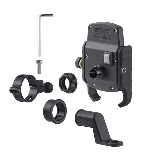 iMESTOU Motorcycle Wireless Charger Phone Mount Waterproof Handlebar Qi Charging Phone Holder 360 Rotatable for 3.5-6.5 Inch Cellphones Work with 12V/24V Vehicles