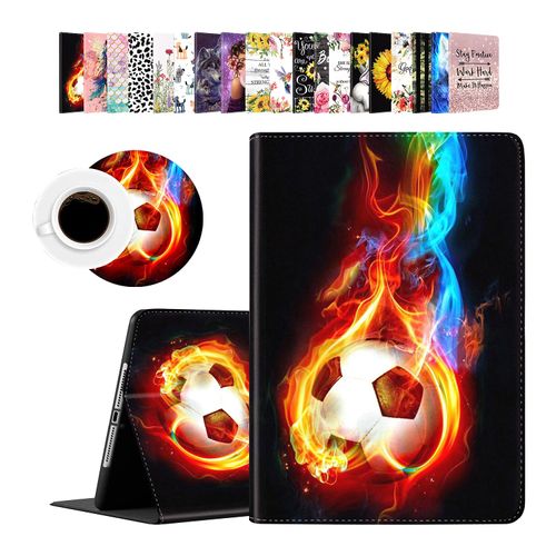 Case for New iPad 9.7 Inch 2018/2017 (iPad 6th and 5th Generation) Pro 9.7 Case,iPad Air 2 Case, iPad Air Case - Shockproof Light Weight Case Cover with Coasters Set Flame Soccer