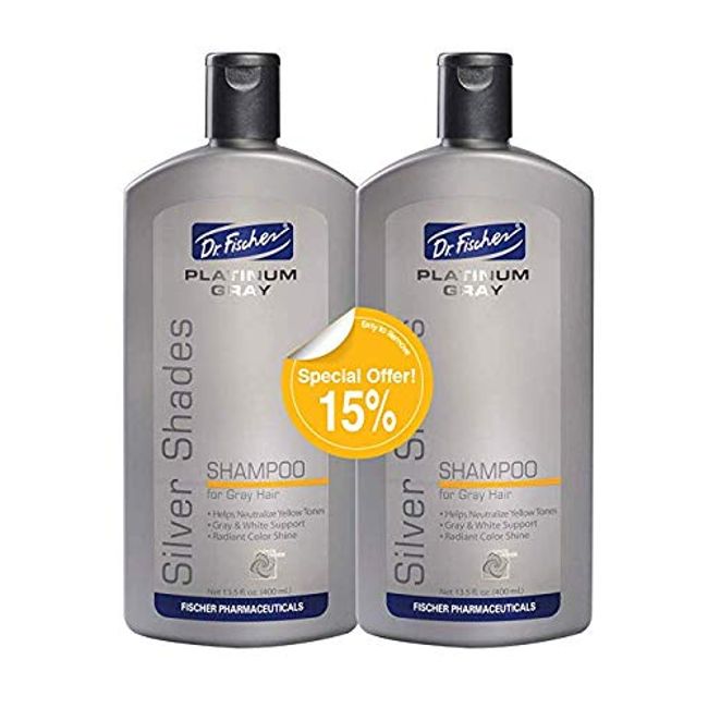 Dr. Fischer Nourishing Platinum Shampoo for Men & Women with Gray/White/Colored hair - TWIN PACK (each shampoo 13.5 fl. Oz