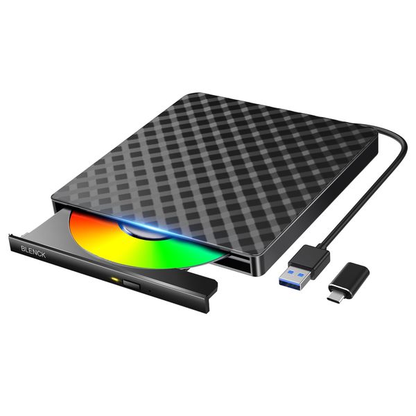 External DVD Drive (USB 3.0 & Type-C Compatible, High Speed Version), CD Drive, External Quiet, External CD Drive, Internal Cable, Bus Powered, DVD Player, Window, Linux, Mac OS Compatible, Read &