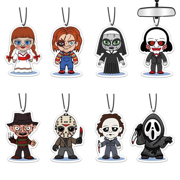 Car Air Fresheners Horror Movie Gifts Merchandise Classic Character 8 PCS, Car Accessories Decoration RearviewMirror Hanging for Men Women Gift Boy Movie Lover Scary Halloween Party New Black Ice