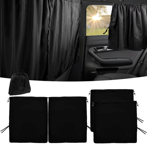 Car Divider Privacy Curtains Car Seat Partition Curtain Sun Shade Side Window Covers Universal Van Cabin Privacy Curtains Sunshade Curtain Privacy Car Camping(2pcs+partition curtain), black