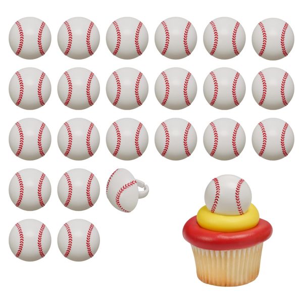 DecoPac Baseball Rings, Cupcake Decorations, Baseball Cupcake Toppers, Food Safe – 24 Pack