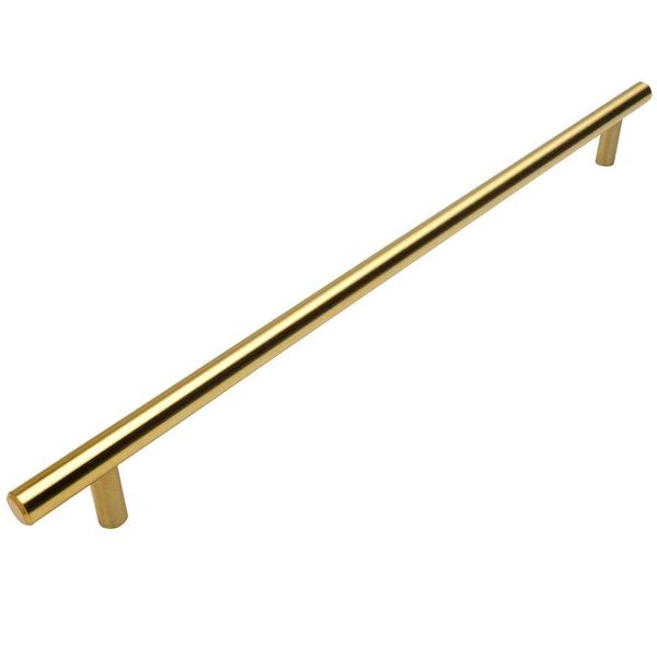 Cosmas 10 Pack 305-320BB Brushed Brass Cabinet Hardware Euro Style Bar Handle Pull - 12-5/8" Inch (320mm) Hole Centers, 15" Overall Length