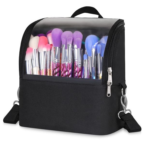 Hotrose Makeup Brush Bag Organizer Bag Cosmetic Case Professional Artist Brushes Travel Bag Vanity Case Stand-up Makeup Cup Waterproof Dust-Proof Brush Storage Pouch Case,24cm×14cm×24cm