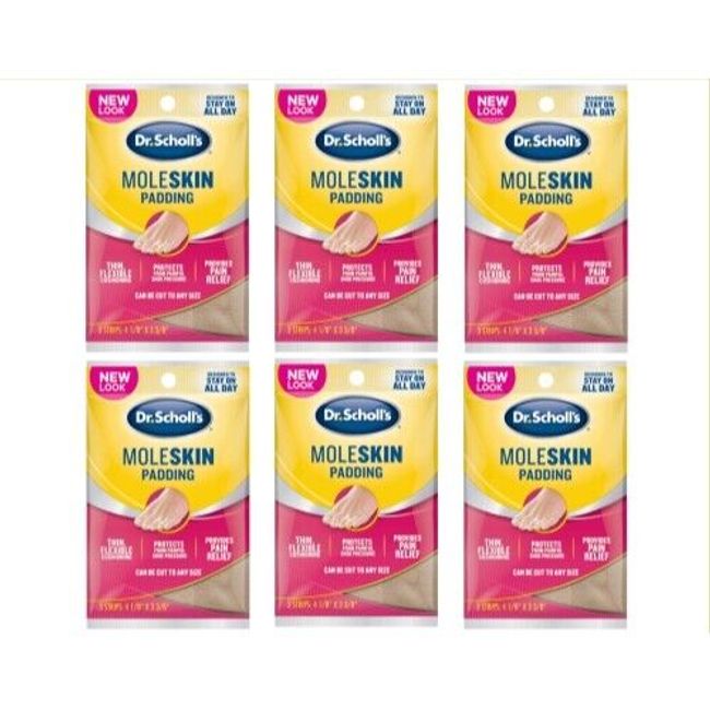 6 Pack Dr. Scholls Moleskin Plus 4 5/8 x 3 3/8 Inch Padding 3 Each