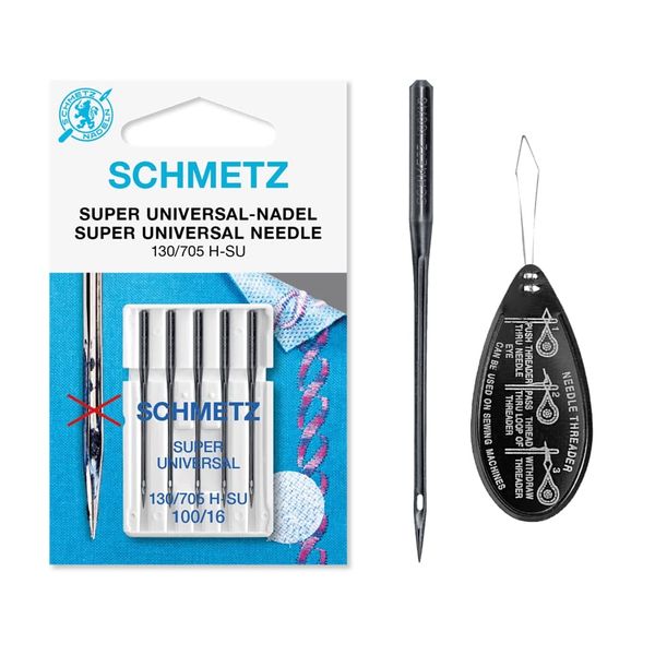 Super Universal (NonStick/Anti-Glue) Sewing Machine Needles, Size 100/16, Includes Large Needle Threader