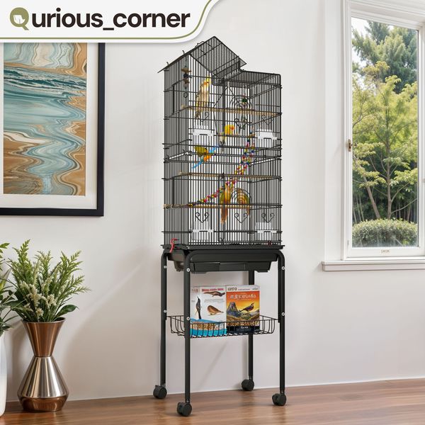 Large Mobile Bird Cage Pet House for Parrot Parakeet Cockatiels Lovebird 62"