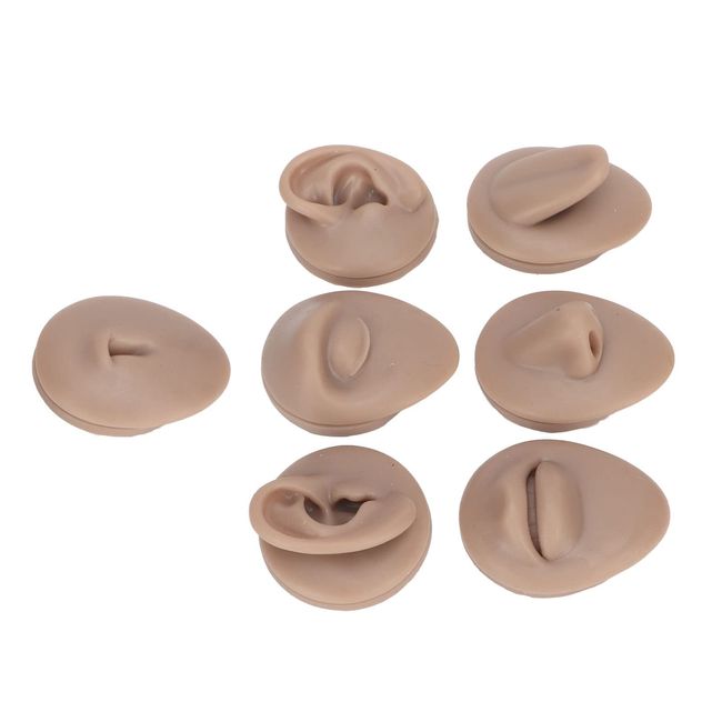 Focket 7PCS Soft Piercing Practice Model, Silicone Ear Model Flexible Model Body Parts Tongue Model Eyes Model Mouth Model Nose Model Navel Model for Jewelry Display Teaching Tool (Dark Skin Color)