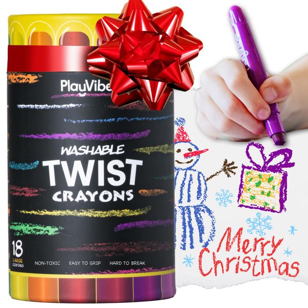 PLAYVIBE 18 Jumbo Twistable Crayons - Washable, Non-Toxic, Child-Safe Kids Art Supplies, Mess Free Coloring for Toddlers, Crayons for Kids Ages 4-8 - Big Crayons for Boys & Girls