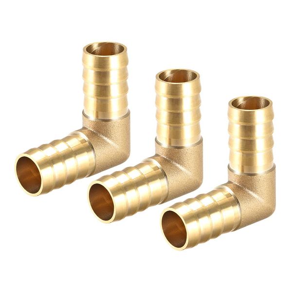 uxcell Barb Brass Hose Fitting 16mm 90 Degree Elbow Pipe Connector Coupler Tube Adapter 3pcs