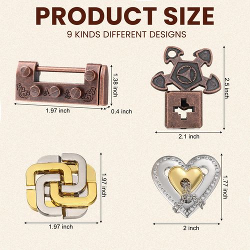 Wettarn 9 Pcs Metal Brain Teaser Puzzles Teaser 3D Steel Puzzle for Adults Unlock Interlocking Puzzle Adult IQ Education Smart Puzzle Toys(Novelty Style)