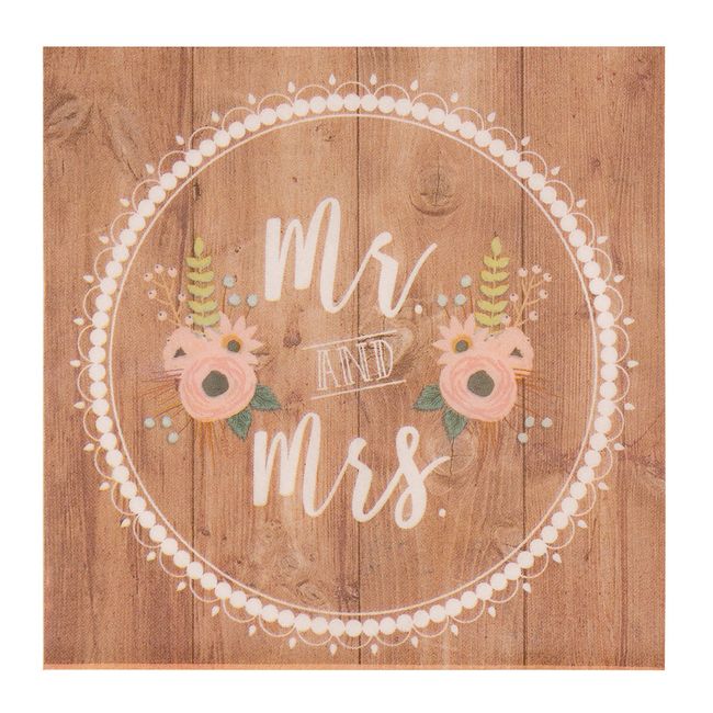 150 Pack Mr. and Mrs. Napkins, Rustic Wedding Decorations (6.5 x 6.5 In)
