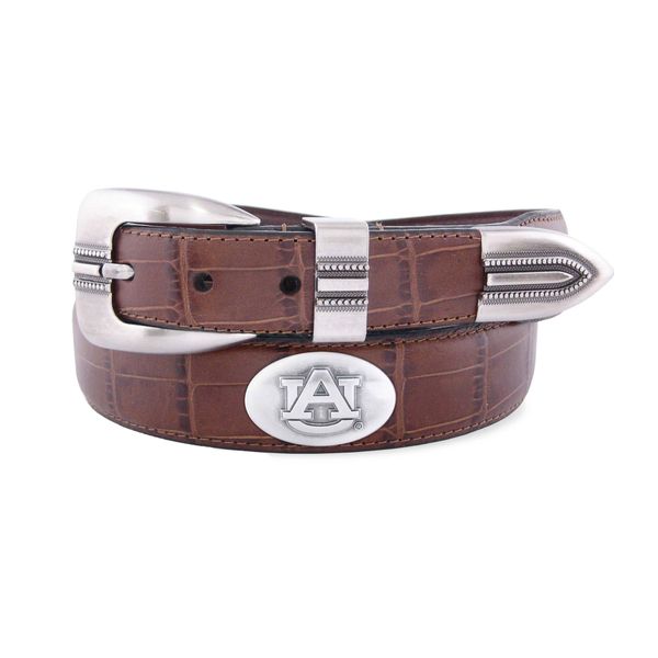 NCAA Auburn Tigers Tan Crocodile Tip Leather Concho Belt, 36