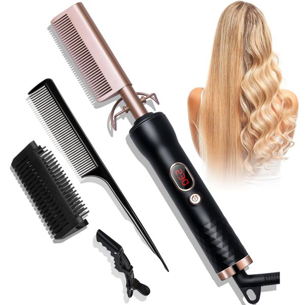 UKLISS Hot Comb, Haarglätter Kamm, Glättkamm, Hot Comb for Wig, Thermal Brush mit LCD 120-230℃, Hair Straightener Comb mit Ionentechnologie, Keramikbeschichtung Glättbürste