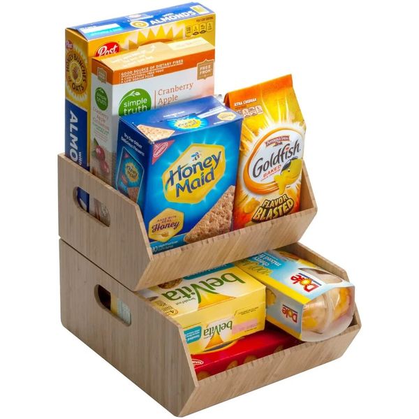 Mobilevision XL Bamboo Storage Bins for Pantry & Kitchen Cabinet Organizer Multi