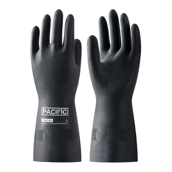 PACIFIC PPE Chemical Resistant Gloves, Heavy Duty Industrial Rubber Gloves, Resist Acid, Alkali and Oil, 12.6", Large