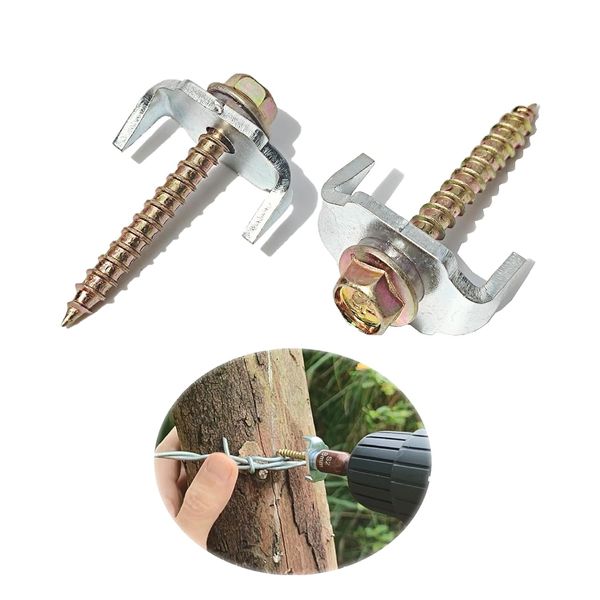 100 Pcs Fencing Fasteners Post Screw with Wire Fixer, Fence Staple Nails for Wir
