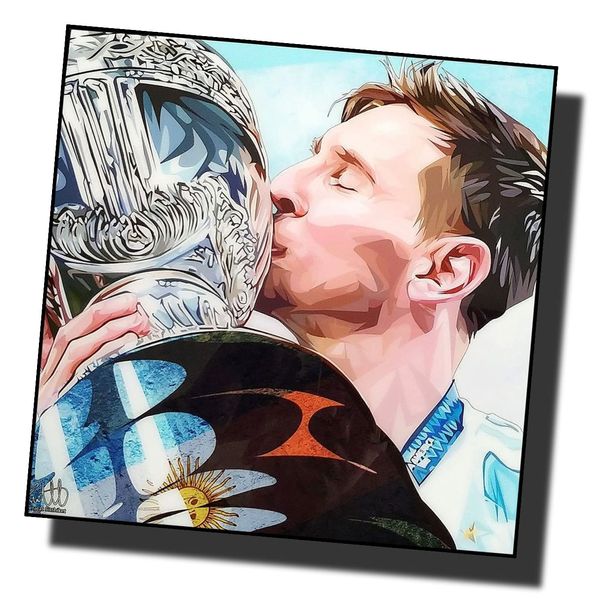 Famous Popart Gallery Lionel Messi Argentina Copa America Championship Overseas Soccer Graphic Art Panel Wooden Wall Decor Poster (10.2 x 10.2 inches (26 x 26 cm), Art Panel Only)