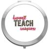 Love teach inspire statement (pink leopard print style 2) folding compact pocket mirror - silver round circle shape