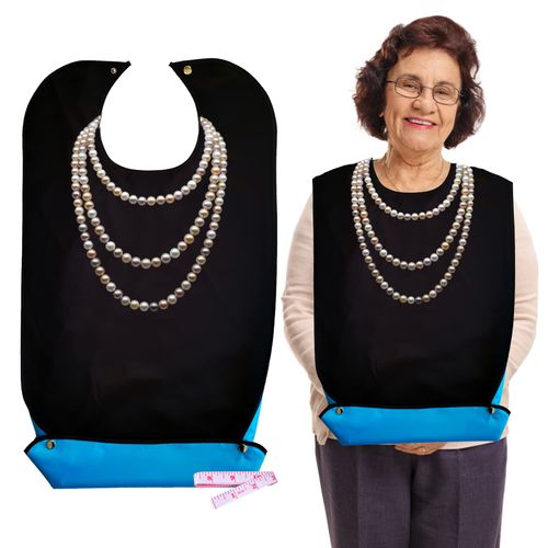 Bib for Adults for Older Washable Clothing Protection Waterproof and Reusable Bib for Adults for Eating Bib for Adults Christmas Food Bib for Women with Ruler, Blue (with pearl pattern)
