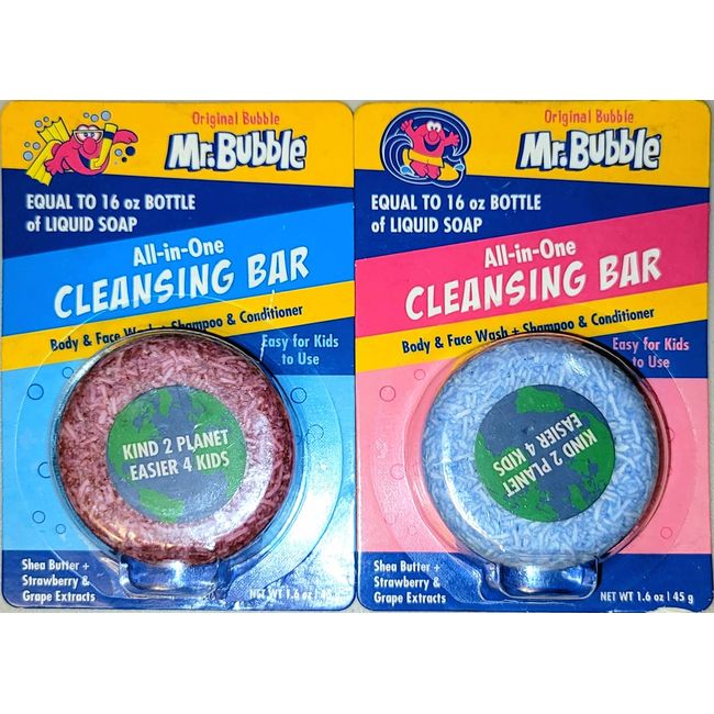 Mr. Bubble Original Bubble All-in-One Cleansing Bar, Body & Face Wash + Shampoo & Conditioner (Shea Butter + Strawberry & Grape Extracts) - Color Received May Vary - 1 Cleansing Bar Only