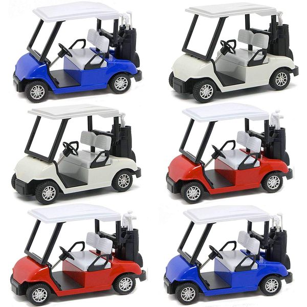 6 Pack: Diecast Golf Carts Toy with Clubs, Alloy Metal Mini Model 1:20 Scale Golfcart Pullback Vehicles for Golfing Themed Office Desk Decor, Birthday Party Cake Decorations (4.75 Inches)