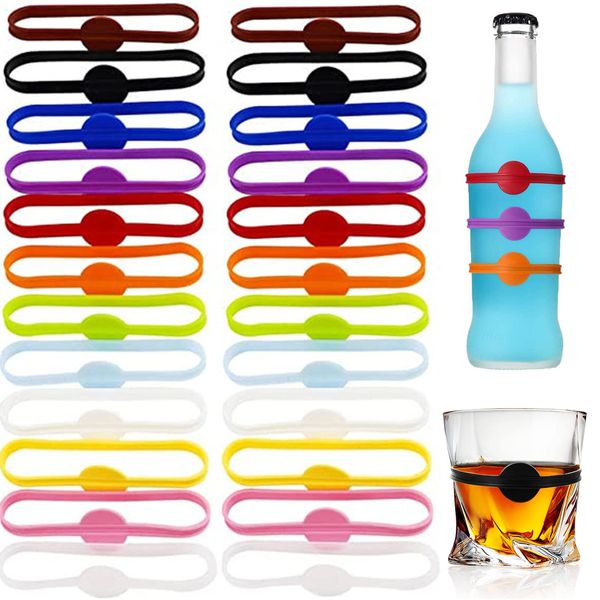 Minsoda Stretchable Drink Markers 24pcs, Wine Glass Markers, Drink Identifiers for Glasses Cup, Beer Bottle, Mug, Jar, Cocktail Glass, Drink Labels for Party