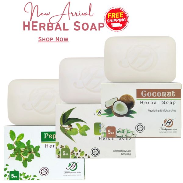 HERBOGANIC Peppermint, Coconut, Spearmint & Eucalyptus Herbal Soap - Refreshing