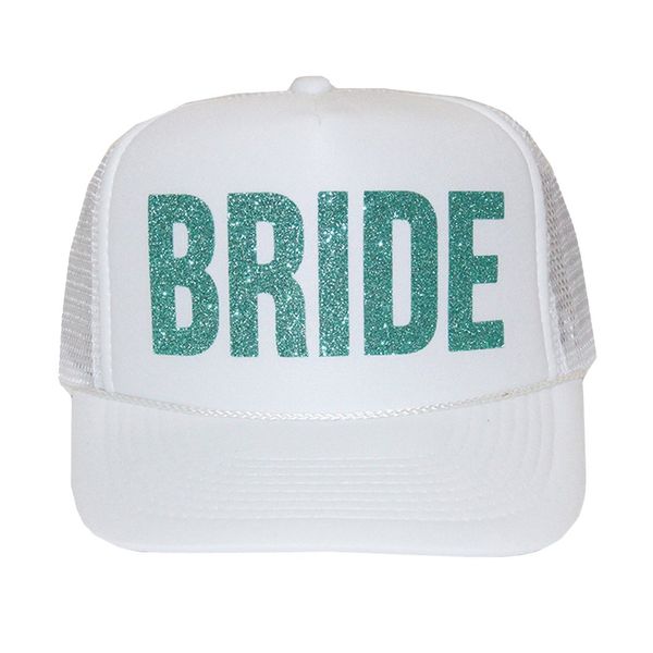 Classy Bride Bride Trucker Hat (White and Caribbean Glitter)