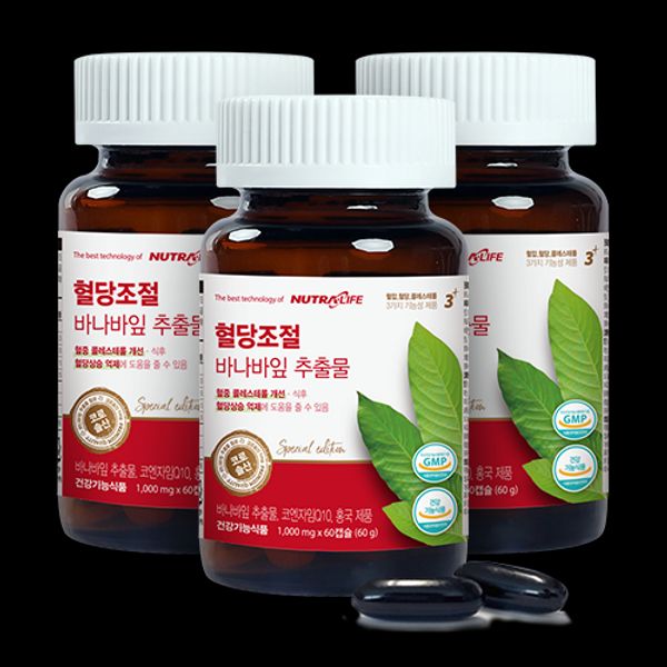 [Nutra Life] Blood Sugar Control Banaba Leaf CoQ10 Red Yeast 3 bottles (6 months supply), 60 capsules, 3 EA