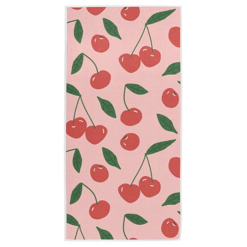 Naanle Cute Cherry Leaves Pink Floral Soft Absorbent Hand Towel, Guest Decor Towel for Bathroom, Hotel, Kitchen, Gym and Spa(16" x 30")