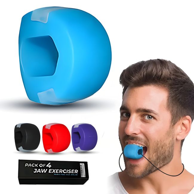 Jaw Exerciser, Jaw Trainer, Face Exerciser, Muscles Trainer, Jaw Strengthener, Chin Exerciser to achieve Sharper Jawline & Facial Toner- Pack of 4 with 4 Colors & 4 Resistance Levels.