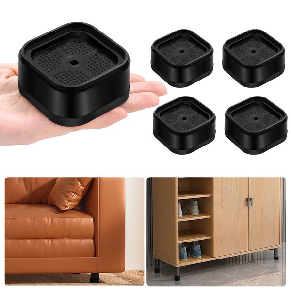 shouwuhho 4 Pack Furniture Risers Adjustable Bed Risers Heavy Duty Lifts Height 1", Square Stackable Bed Risers 1, 2 or 3 Inch for Desk Leg Table Couch Sofa Chair Bed Frame Legs Dorm, Black