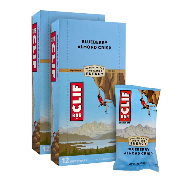 CLIF BARS - Energy Bars - Blueberry Almond Crisp - Made with Organic Oats - Plant Based Food - Vegetarian - Kosher (2.4 Ounce Protein Bars, 24 Count)