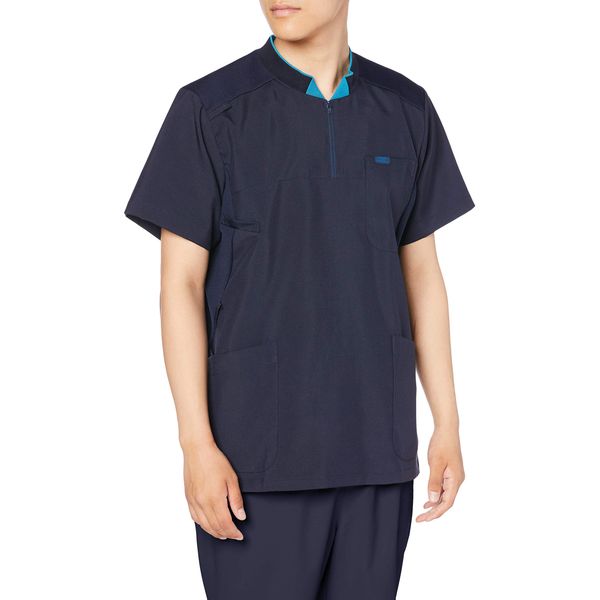 Zip Scrub 7037SC Zip-Up Scrub, Unisex, White Coat, Dark navy × dark navy