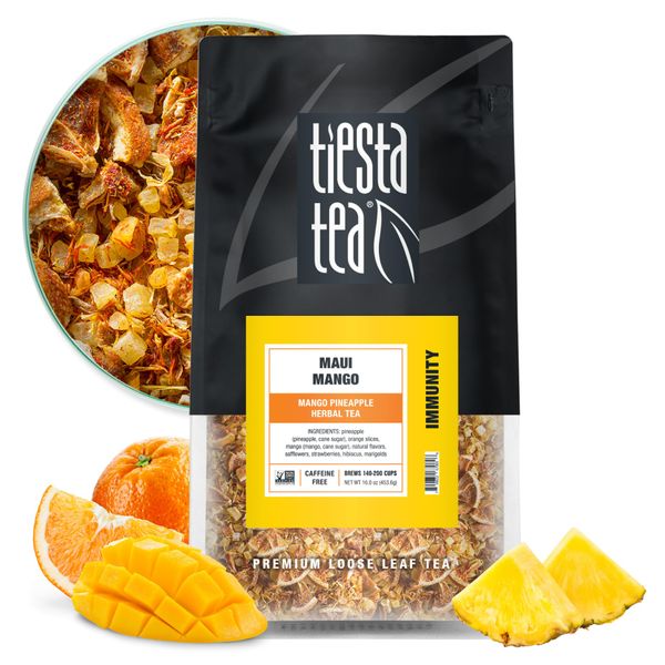 Tiesta Tea - Maui Mango | Mango Pineapple Herbal Tea | Premium Loose Leaf Tea Blend | Non-Caffeinated Fruit Tea | Make Hot or Iced Tea & Brews up to 200 Cups - 16oz Resealable Bulk Pouch