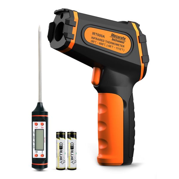 Mecurate Digital Infrared Thermometer Gun Non Contact Laser Temperature Gun -58℉～1112℉(-50℃～600℃) Adjustable Emissivity & Max Measure for Cooking/BBQ/Freezer with Food Thermometer