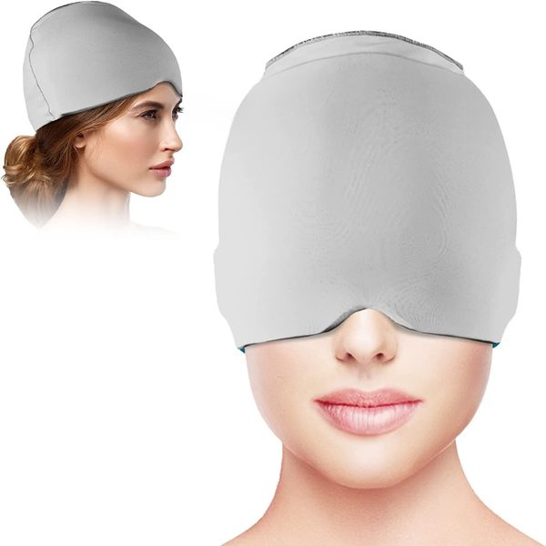 UQQU Headache Relief Hat for Migraine,Headache Migraine Relief Cap for Tension Headache Migraine Relief,One Size Fits All Headache Cap with Reusable Ice Gel Pack for Puffy Eyes, Stress Relief (Grey)