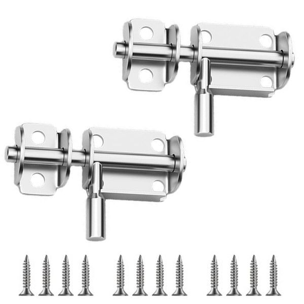 SAMCOS Stainless Steel Door Latch Set of 2 2 Pieces Sliding Barrel Bolts Round Bar Latch Safety Door Lock Anti-theft Lock Buckle Slide Latch Fire Door Latch