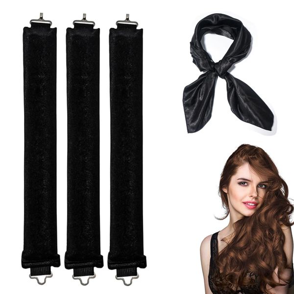 FloralGrace 4 Stück Heatless Curls Band Locken Ohne Hitze Overnight Blowout Long Hair Hair Curler Ideal Für Jeden Haartyp (3 Lockenwickler & 1 Kopftuch) (Khaki)