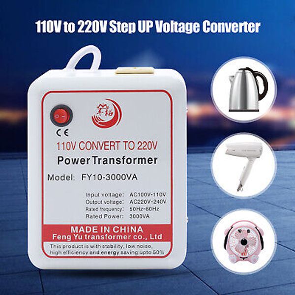 3000W Power Transformer Step Up Voltage Converter Adapter 110V-120V to 220V-240V