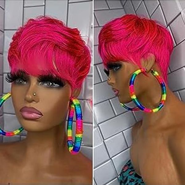 FCHW-wig Short Hair Pixie Cuts Wigs For Black Women Short Synthetic Straight Ladies Wigs African American Women Wigs 2136