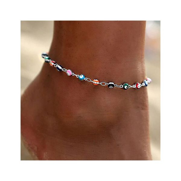 Prosy Beach Colorful Bead Anklets Silver Ankle Bracelets Beaded Summer Beach Foot Jewelry Adjustable for Women and Girls