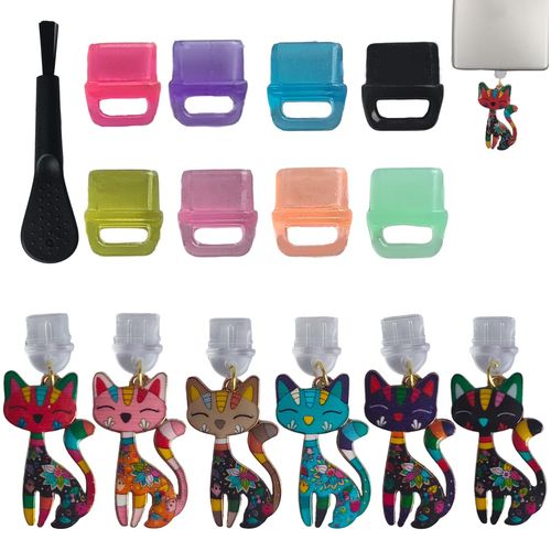 nsgglecher 15Pcs Dust Plug,Type C Anti Dust Plugs with Alloy Cat Pendants,USB C Port Caps Protector Pendants for Most Type-C Cell Phone