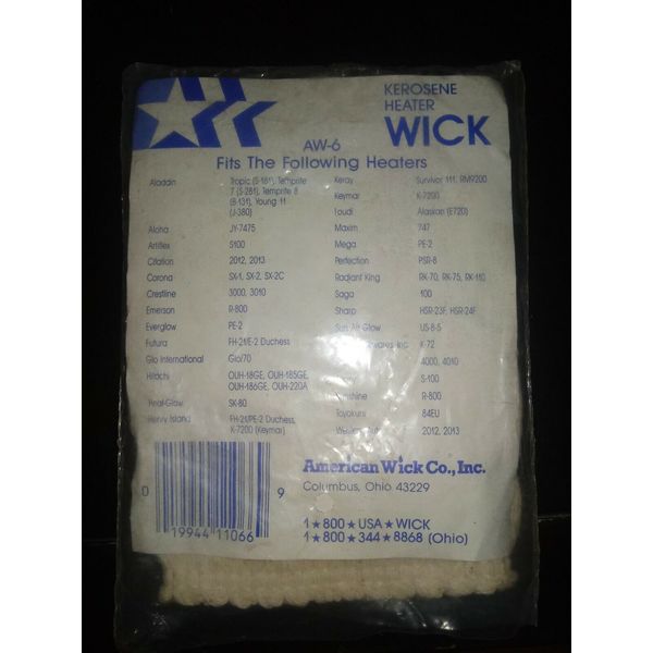 American Wick AW-6 Kerosene Heater Replacement Wick  NEW(open Package)