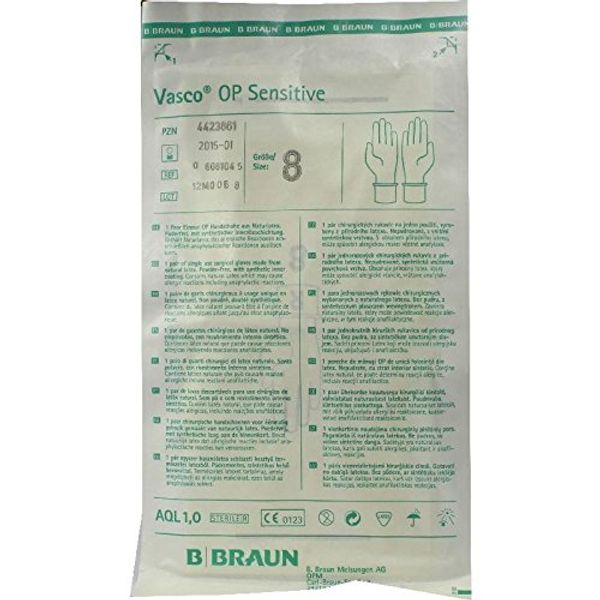 B. Braun Vasco Surgical Sensitive Hand Sterile Powder-Free Size 8.0 Pack of 2