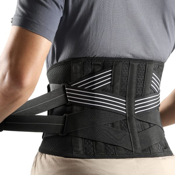 AGPTEK Back Support Belt, Back Brace for Men Women Lower Back Pain Relief with 7 Stays, Waist Lumbar Support with 3D Honeycomb Breathable Mesh Design for Sciatica Scoliosis, XL: 45.3-55.1in